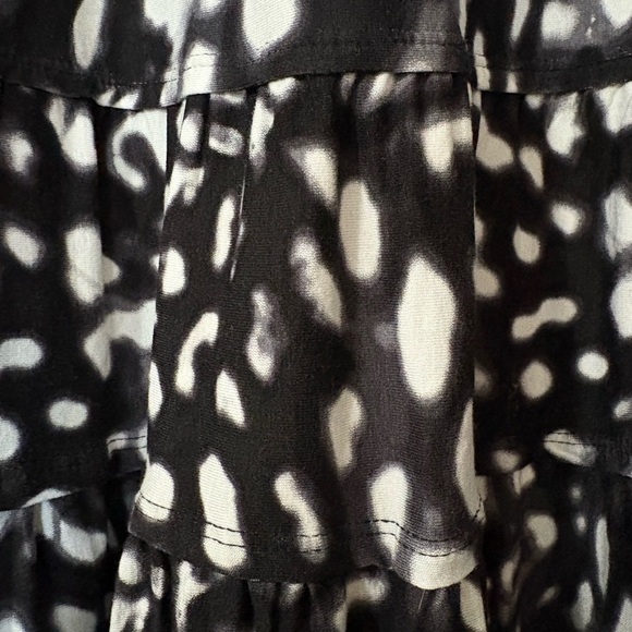 Black and White Full Tiered Circle Midi Skirt. Very Soft Rayon, Elastic Pull On - Picture 3 of 7